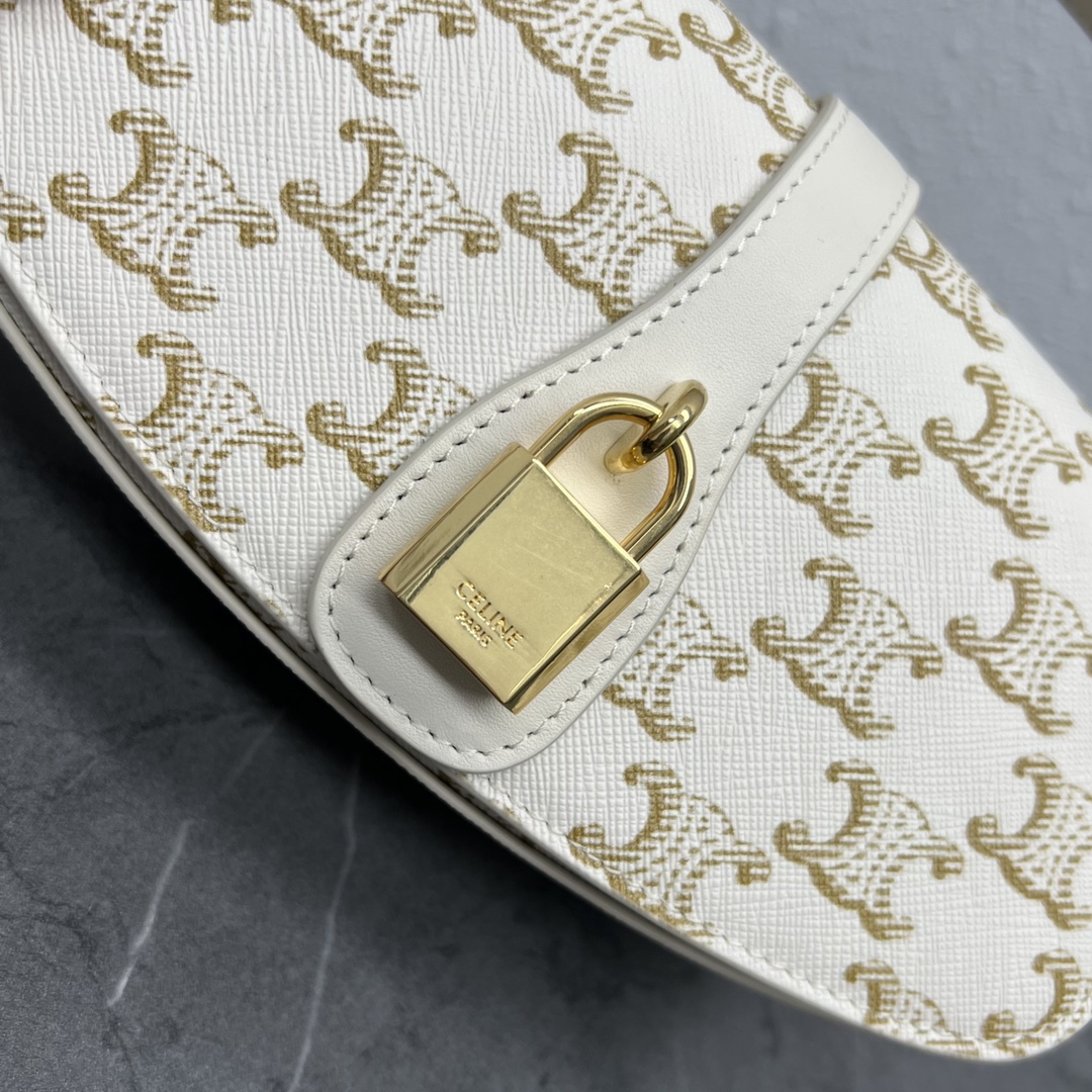 Celine Clutch On Strap Tabou In Triomphe Canvas And Calfskin White/White 101592